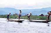 Tradin pdlovn nohou na jezeru Inle. Myanmar (Barma).