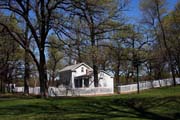 Dům Johna H. Stevense postaven v roce 1849 byl prvním domem na západním břehu Mississippi. Minehaha Park, Minneapolis, Minnesota. Spojené státy americké.