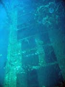 Vrak holandské obchodní lodi potopené v roce 1942. Potápění u ostrova Bunaken, lokalita Molas Wreck. Sulawesi,  Indonésie.