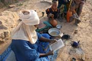 Pedtn kornu. Rno v kempu nomdskch Tuareg. Pou Sahara. Niger.