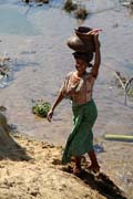 Transport vody do domečku. Kemp s pracovními slony. Okolí města Taungoo. Myanmar (Barma).