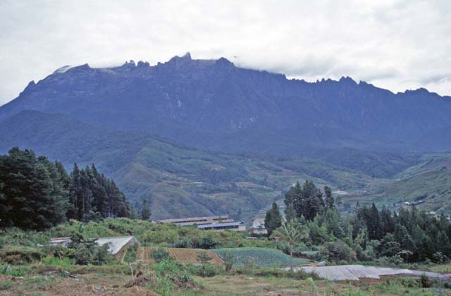 Podled na masiv hory Mt. Kinabalu. Sabah,  Malajsie.