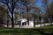 Dm Johna H. Stevense postaven v roce 1849 byl prvnm domem na zpadnm behu Mississippi. Minehaha Park, Minneapolis, Minnesota. Spojen stty americk.