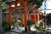 Torii ve svatyni Kushida vě městě Fukuoka. Japonsko.