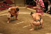Zápas sumo během turnaje sumo. Tokio. Japonsko.
