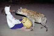 Krmení hyen v Hararu. Východ,  Etiopie.